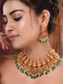 Gold Plated Kemp stone Studded Peacock Motif Temple Bridal Choker Jewellery Set