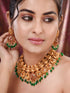 Gold Plated Kemp stone Studded Peacock Motif Temple Bridal Choker Jewellery Set