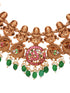 Gold Plated Kemp stone Studded Peacock Motif Temple Bridal Choker Jewellery Set