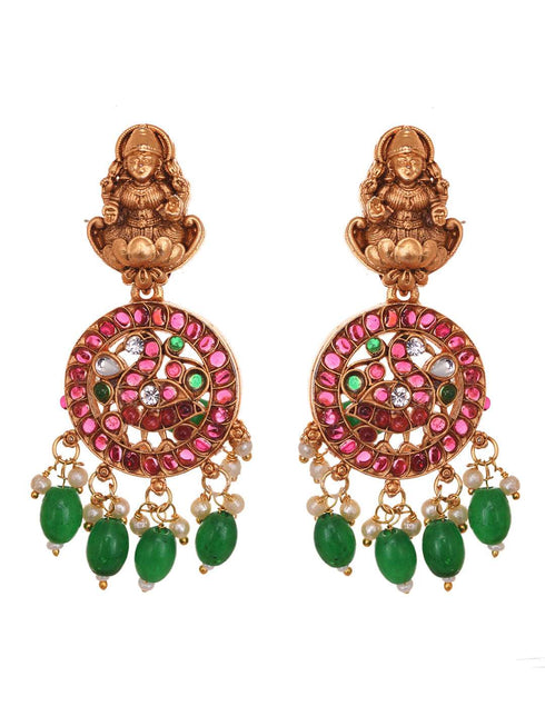 Gold Plated Kemp stone Studded Peacock Motif Temple Bridal Choker Jewellery Set