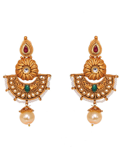 Antique Gold Plated Kundan studded Rajwadi Temple Pendant Jewellery Set
