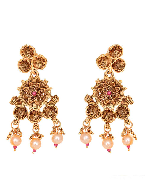 Antique Gold Plated Kemp stone studded Rajwadi long Temple Necklace Jewellery Set