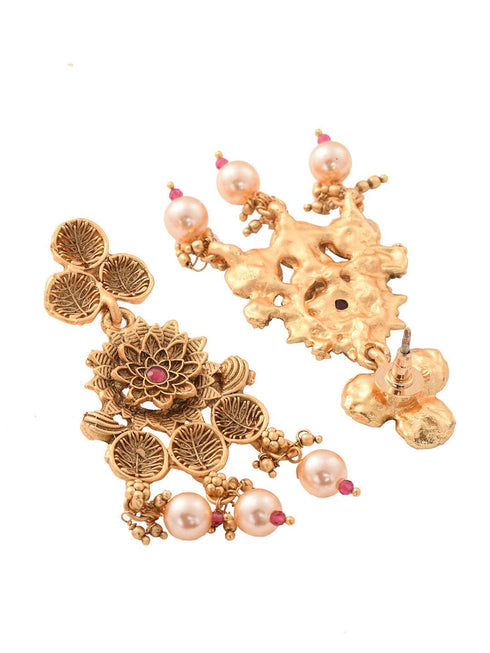 Antique Gold Plated Kemp stone studded Rajwadi long Temple Necklace Jewellery Set