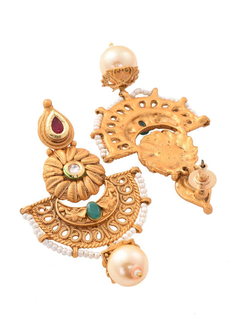 Antique Gold Plated Kundan studded Rajwadi Temple Pendant Jewellery Set