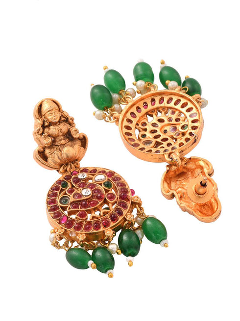 Gold Plated Kemp stone Studded Peacock Motif Temple Bridal Choker Jewellery Set