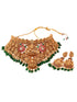 Gold Plated kemp stone studded Lakshmi Design Dangling Green Beads Temple Choker Jewellery Set
