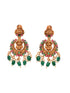 Gold Plated Intricate Temple Design Dangling Green Beads Choker Jewellery Set