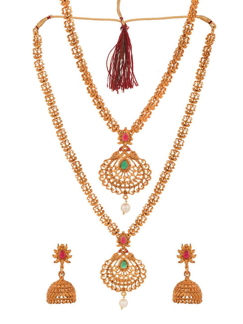 Gold Plated Grand South Indian Imitation Bridal combo Temple Jewellery Set