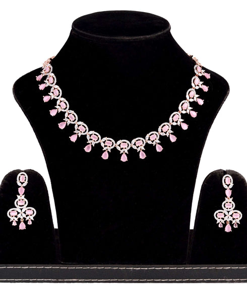 Contemporary Pink Diamond studded Necklace Earrings for women & Girls