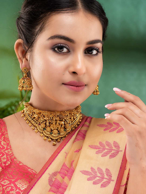 Gold Plated ADStudded Kempo Temple Radha Krishna Jewellery Set