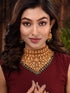 Gold Plated Intricate Temple Design Dangling Green Beads Choker Jewellery Set