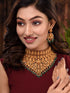 Gold Plated Intricate Temple Design Dangling Green Beads Choker Jewellery Set