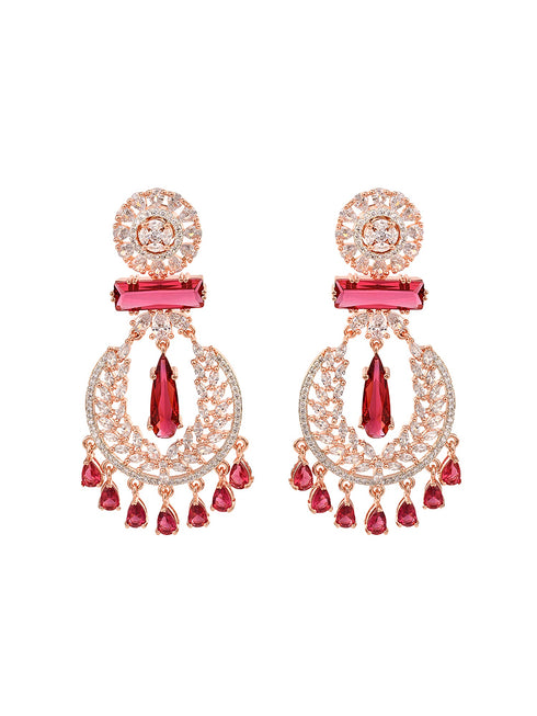 Rose Gold Plated Ruby AD studded Drop Earrings