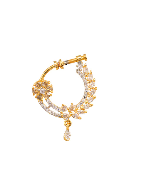Gold plated AD studded Handcrafted Nose Ring