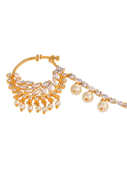 Gold plated AD & Pearl studded Handcrafted Nose Ring