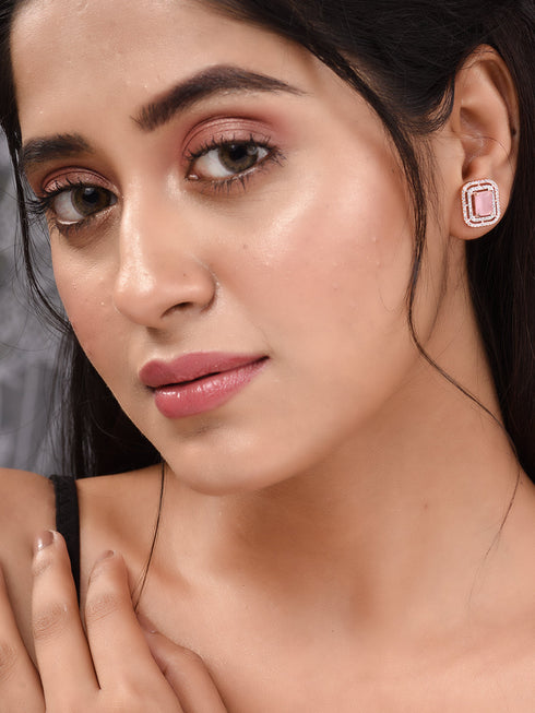 Women Pink Square Studs Earrings