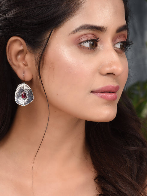 Silver Oxidised Leaf Shaped Drop Earrings
