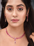 Rose Gold Toned Ruby Pink AD Studded Minimal Necklace Jewellery Set