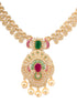 Gold Plated Multi AD & Pearl studded Intricate Design Pendant Necklace and Earrings Set