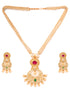Gold Plated Multi AD and Pearl Studded Chandbali Pendant Necklace and Earrings Set