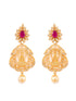 Gold Plated AD Studded Antique Temple Pendant Black Beads mala and Earrings Set