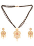 Gold Plated Red AD Studded Traditional Intricate Pendant Necklace Black beads Mala and Earrings