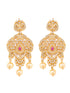 Gold Plated Red AD Studded Traditional Intricate Pendant Necklace Black beads Mala and Earrings