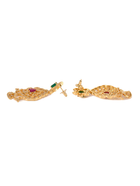 Gold Plated Multi Stone Studded Pendant Style Neclace and Earring Set