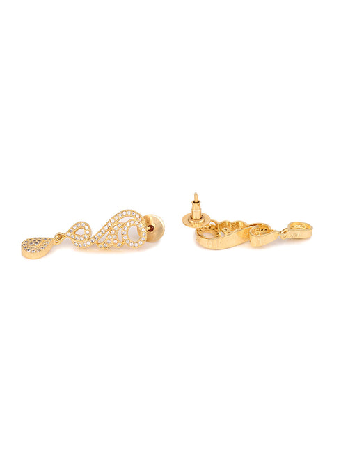Gold Plated white AD Studded Stylish Choker Necklace dropdown Earrings Set