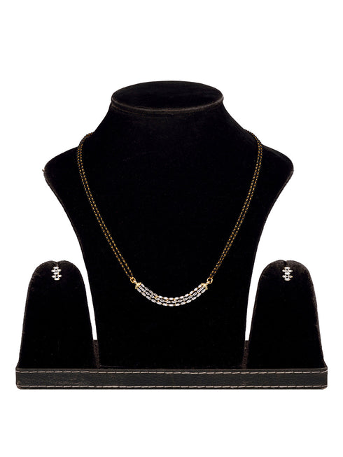 Gold Plated AD Studded Elegant Mangalsutra Pendant Earrings Set