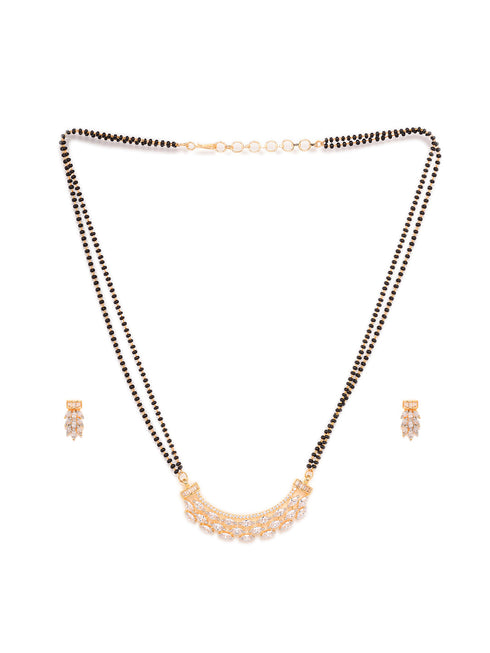 Gold Plated Black beads AD Studded Contemporary Mangalsutra Pendant and Earrings Set