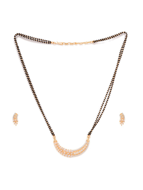 Gold Plated Black Beads AD Studded Designer Mangalsutra Combo Earrings Set