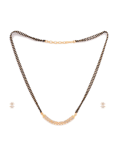 Gold Plated AD Studded Elegant Mangalsutra Pendant Earrings Set