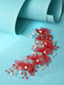 Gold Toned & Red Stocking Flowers Beaded Tiara Hair Accessory