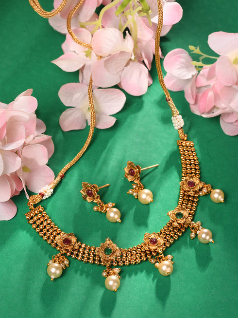 GoldPlated Red & Green AD Studded Jewellery Set