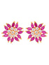 Gold Plated Contemporary Floral Stud Red and White AD Earrings