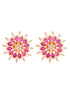 Gold Plated ornate Floral studs Red & White AD encrusted Earrings