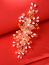 Gold Toned & Orange Stocking Flowers Beaded Hair Accessory