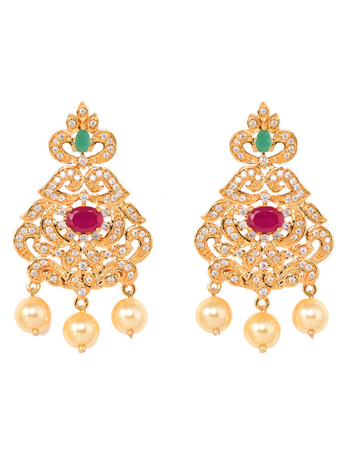 Gold Plated Multi AD studded traditional Necklace Earrings