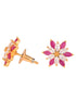 Gold Plated Floral studs Red & White AD encrusted Earrings
