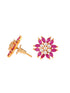 Gold Plated Contemporary Floral Stud Red and White AD Earrings
