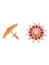 Gold Plated ornate Floral studs Red & White AD encrusted Earrings
