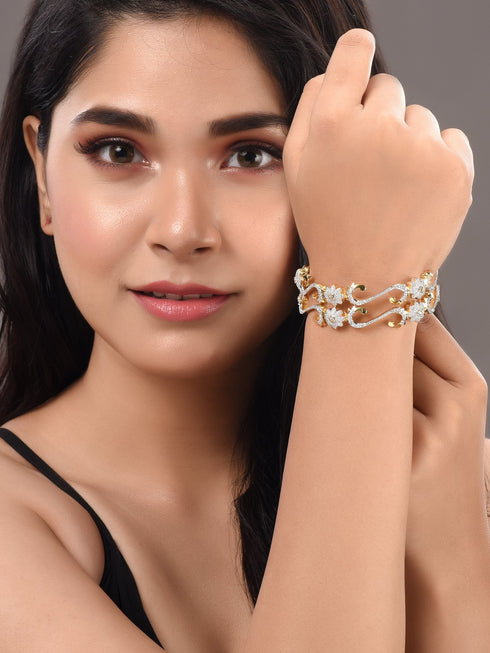 Set of 2 Dual Toned Gold Plated White AD Studded Handcrafted Designer Bangles