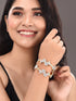 Set Of 2 Dua Toned Gold Plated Whitee AD Studded Handcrafted Leafy Design Bangles