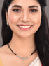 Gold Plated Black & White AD Studded & Beaded Mangalsutra Matching Earrings