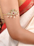 Gold Plated Red AD Studded Peacock Temple Armlet