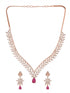 Rose Gold Plated Red AD Studded Statement Necklace Jewellery Set