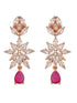 Rose Gold Plated Red AD Studded Statement Necklace Jewellery Set