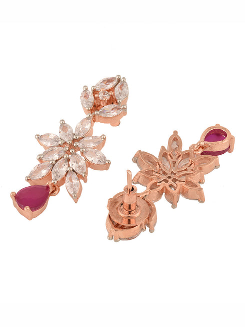 Rose Gold Plated Red AD Studded Statement Necklace Jewellery Set