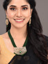 Gold Plated White Polki Green Beads Long Traditional Jewellery Set Dropdown Earrings